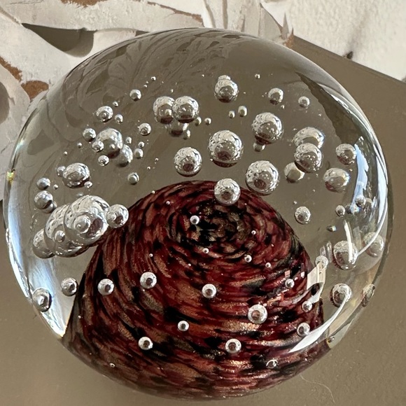 Art Glass Paperweight, Golden Aventurine Glass Orb, Bubbles, 3"x 3.5", Lovely! - Picture 1 of 11